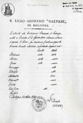 Licenza Liceale di Adriana Enriques. [Archivio storico dell'Università di Bologna].