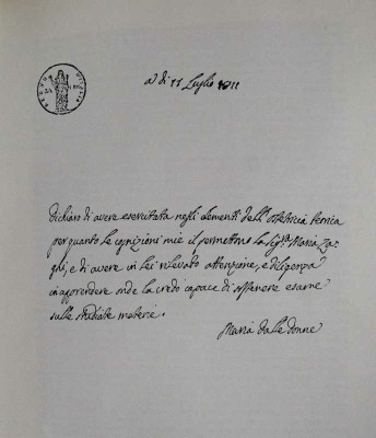 Certificato di idoneità a sostenere l'esame di levatrice [Sanlorenzo, 1988, p. 153]