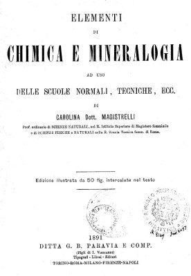 Frontespizio del volume Elementi di chimica e mineralogia, 1891