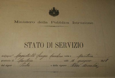 Stato di servizio di Carolina Magistrelli Sprega come 'ordinario di scienze naturali' presso l'Istituto superiore di magistero di Roma [ACS]