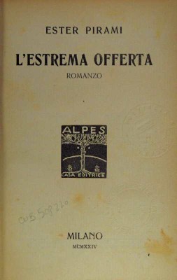 Copertina del romanzo L'estrema offerta, 1924
