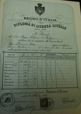 Certificato di diploma di licenza liceale  [Archivio storico dell'Università  di Bologna] 