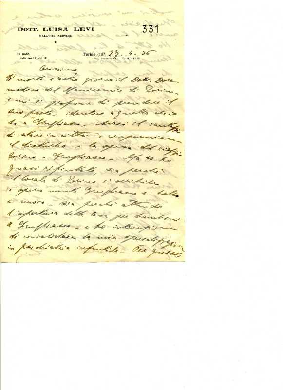 Lettera al fratello, lo scrittore Carlo Levi, datata 27.4.1936 [ACS]