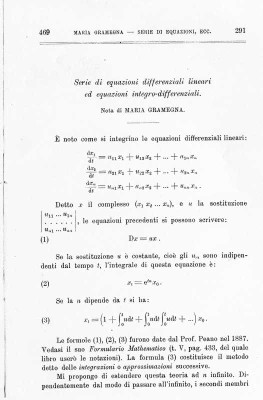 M.P. Gramegna, Serie di equazioni differenziali lineari ed equazioni integro-differenziali, 1910 (Frontespizio).