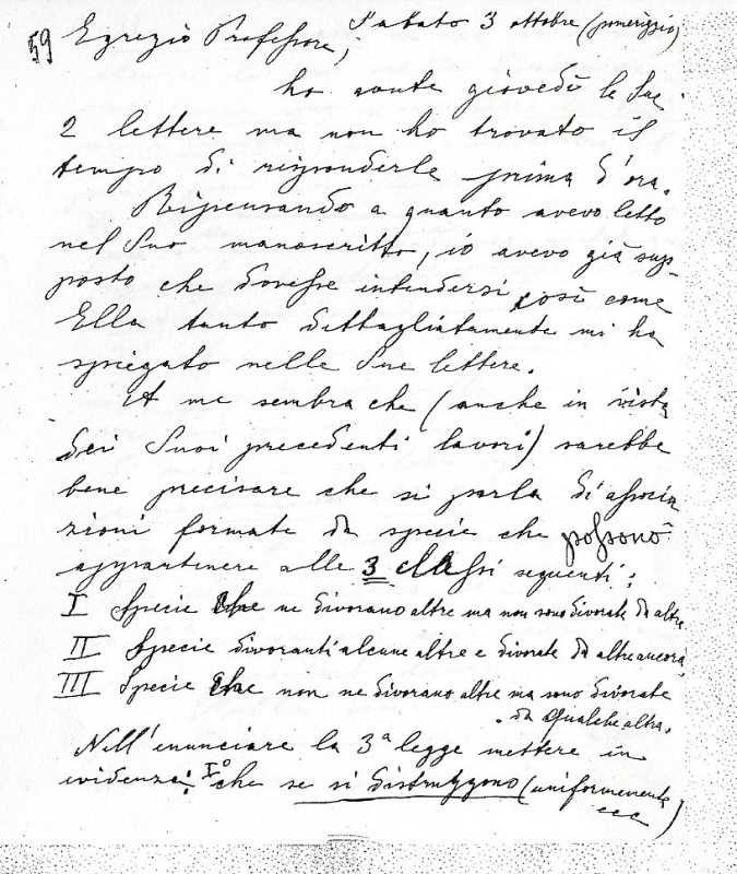 Lettera di  Elena Freda a Vito Volterra del 3 Ottobre 1936. [Archivio Volterra, Roma].