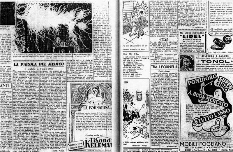 Una pagina del settimanale 'Domenica del Corriere' del 20 luglio 1947, nel quale compariva il necrologio di Amalia Moretti Foggia e le sue ultime rubriche. [Dall'Ara, 1998, p. 114-115] 