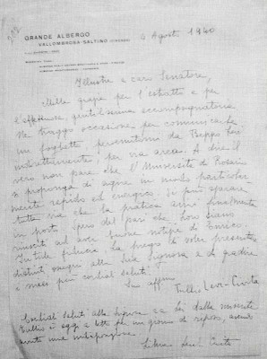 Lettera di Libera Trevisani a Vito Volterra in data 4 Agosto 1940. [Archivio Volterra, Roma].