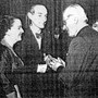 Filomena Nitti e Daniel Bovet con Ferruccio Parri al ricevimento di Palazzo Barberini, il 3 dicembre del 1957,  [Bignami, 1993, p. 54]