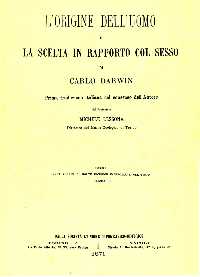 Frontespizio di 'L'origine dell'uomo' di Darwin tradotto dai coniugi Lessona