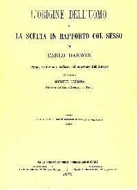 Frontespizio di 'L'origine dell'uomo' di Darwin tradotto dai coniugi Lessona