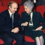 Rita Levi Montalcini e Luigi Rossi Bernardi (presidente del CNR) al Convegno Volterra, Roma, 1990. [Archivio privato]