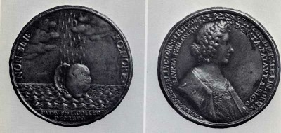 Medaglia Bronzea di Elena Cornaro Piscopia fatta coniare nel 1685 dal Collegio dei filosofi e medici dell'Università  di Padova. [Maschietto,1978]