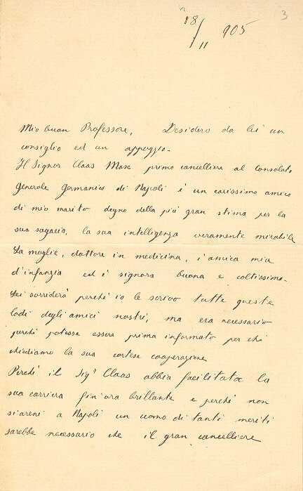 Lettera di Maria Bakunin a Stanislao Cannizzaro [Archivio Cannizzaro]