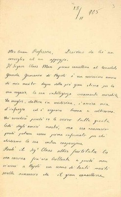 Lettera di Maria Bakunin a Stanislao Cannizzaro [Archivio Cannizzaro]