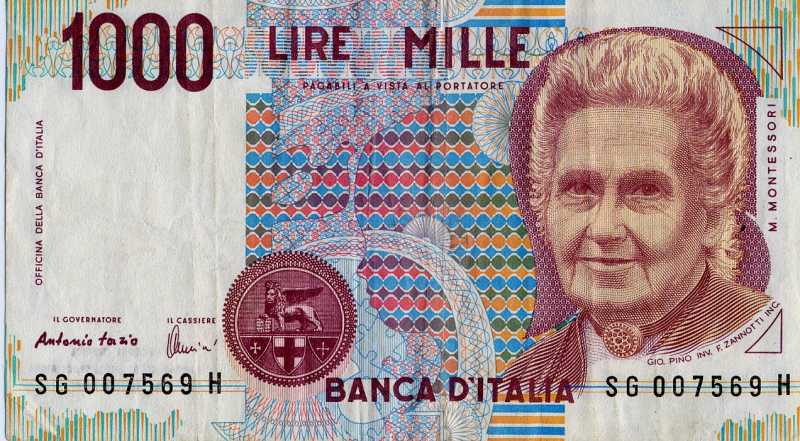 Banconota del valore di 1000 lire dedicata a Maria Montessori (1)