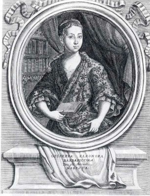 Ritratto di Giuseppa Eleonora Barbapiccola in un'incisione tratta dalla sua traduzione de I principi della filosofia di Renato Des-Cartes. [Sanna, 1999]