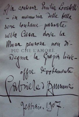 Dedica di Gabriele D'Annunzio, 1907 [Biblioteca dell'Accademia nazionale dei Lincei e Corsiniana, Roma.]