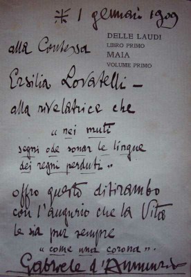 Dedica di Gabriele D'Annunzio, 1909 [Biblioteca dell'Accademia nazionale dei Lincei e Corsiniana, Roma.]