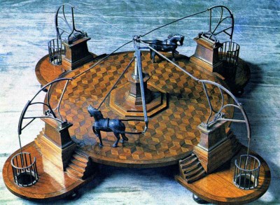 Modello in legno di macchina per alzare l'acqua del XVIII secolo da un brevetto di Galileo. [Istituto e Museo di Storia della Scienza, Firenze].