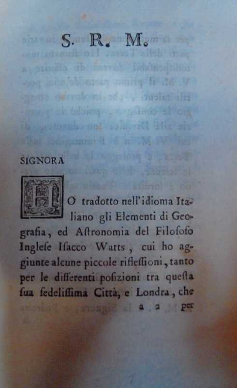 Nota della traduttrice italiana, Maria Vigilante, all'inizio degli Elementi di Isaac  Watts.