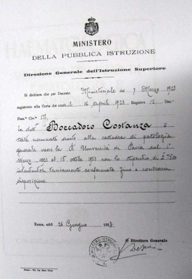 Nomina ministeriale ad aiuto della cattedra di patologia generale presso l'Università  di Pavia, 26 giugno 1923 [Meazzini, s.d.]